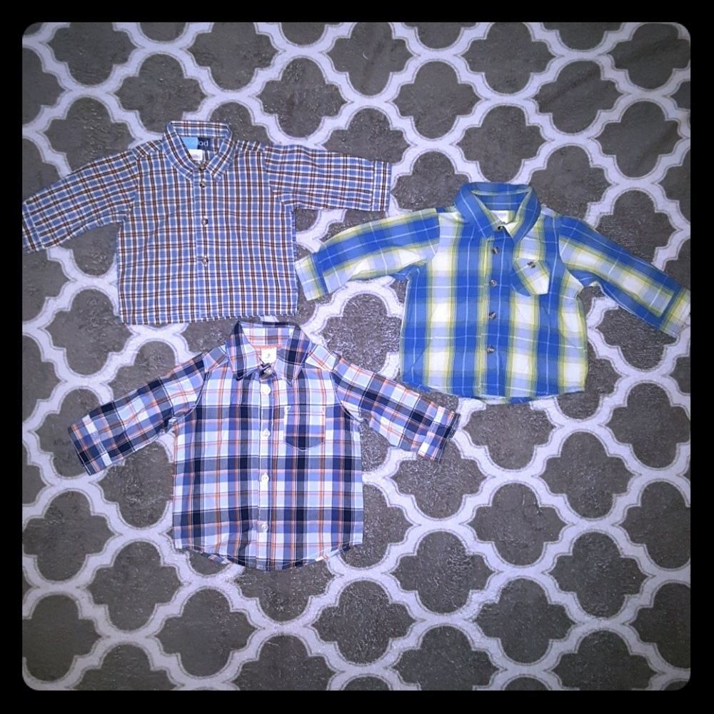 Baby boy 3 plaid long sleeve button up/down shirt